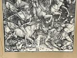 a black and white drawing of a group of people on horses