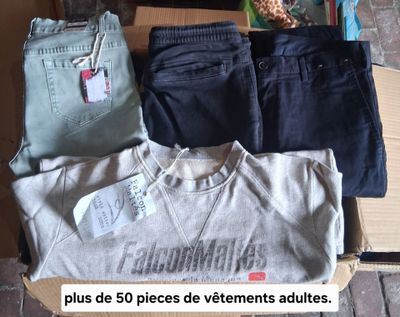 a box of clothing that is sitting on the floor