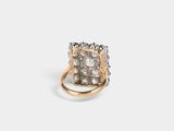 a close up of a diamond ring on a white background