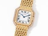 Montre-bracelet Cartier pour femme, en or 18 carats et sertie de diamants