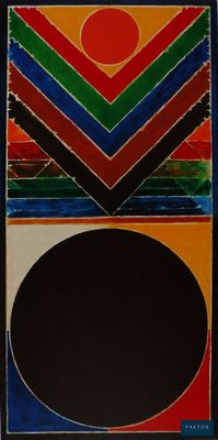 an image of a picture of a painting with a sun in the middle