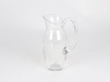 clear glass pitcher with handle on a white background