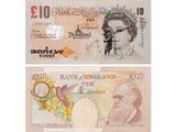deux billets de banque sur lesquels figurent les portraits d'un homme et d'une femme