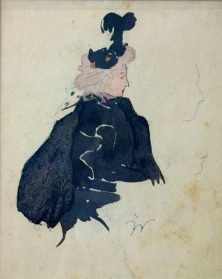 painting of a woman in a black dress with a cat on her shoulder