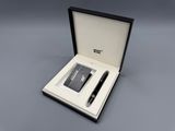 a black and white box with a pen and a notepad in it