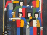 an image of a painting of a group of people on a train
