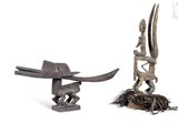 a statue of a man holding a knife next to a sculpture of a bird
