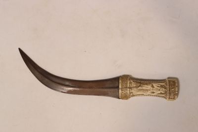 a very long horn shaped object on a white surface