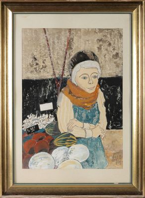une image d'un tableau représentant une femme en robe bleue