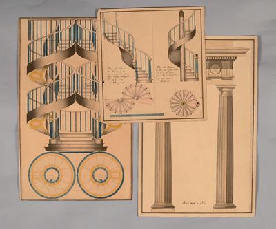 un dessin représentant un escalier en colimaçon à côté d'un autre dessin représentant un escalier en colimaçon