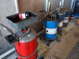 a red, white and blue fire extinguisher next to a blue and white fire extinguisher and a red and white fire exting