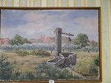 un tableau représentant un puits au milieu d'un champ