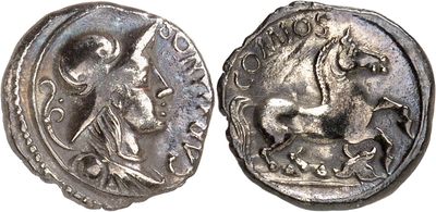 a close up of a coin with a horse on it