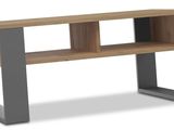 an image of a wooden and metal desk with a shelf