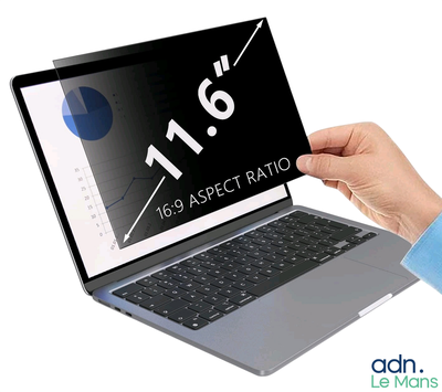 someone holding up a laptop with a screen showing a pie chart