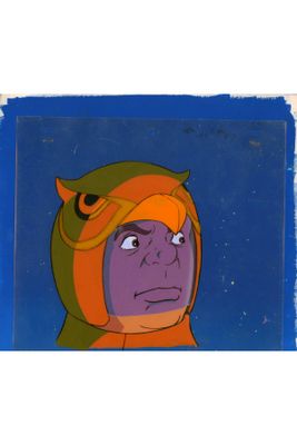 a close up of a painting of a man wearing a helmet