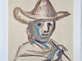 tableau représentant un homme portant un chapeau de cow-boy et tenant une paire de ciseaux