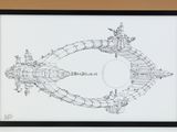 dessin représentant un œil avec un bâtiment au milieu