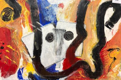 tableau représentant un homme coiffé d'un chapeau et tenant un serpent