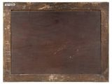 an old wooden picture frame with a blackboard on it