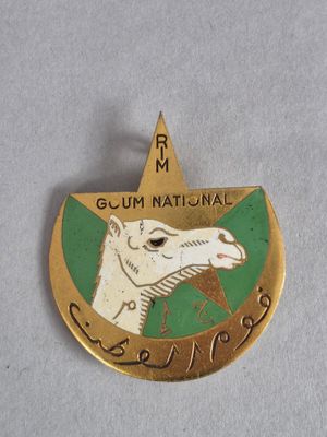 un gros plan sur un insigne représentant un chameau