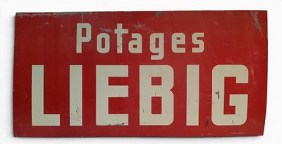 a red sign that says potatoes liebig on it