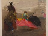 a painting of a bull and a bullfighter in a bullfight