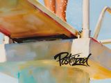 a painting of a woman standing on a diving board