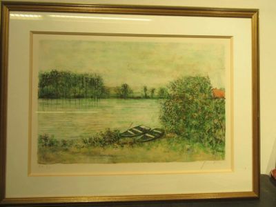 une image d'un tableau représentant un bateau sur l'eau