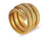 a close up of a gold snake ring on a white background