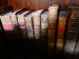 de nombreux livres anciens alignés les uns à côté des autres sur une étagère