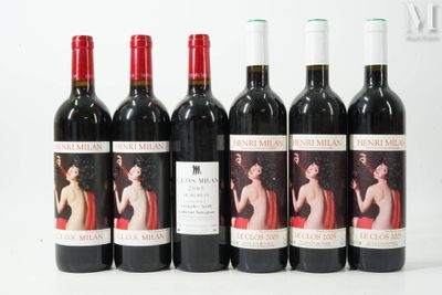 six bouteilles de vin rouge sont alignées sur une surface blanche