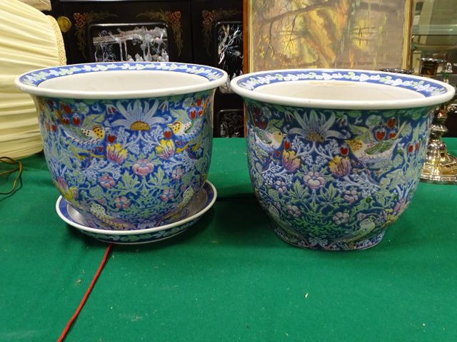 KEWOUSLID : paire de cache pots en faïence D (intérieur) 21cm H :...
