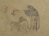 dessin représentant un homme et une femme avec un chien et un chat