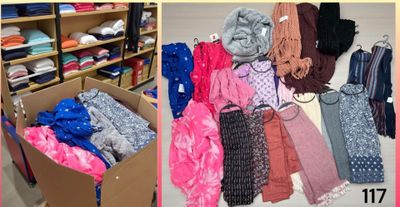 a collage of pictures of clothes and clothes in a box