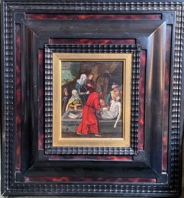 une image représentant un tableau où l'on voit un homme vêtu d'une robe rouge et une femme portant une robe rouge