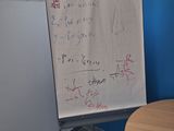 a white board with writing on it in the corner of a room