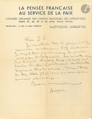 an old document with a handwritten letter on it and a picture of a plane