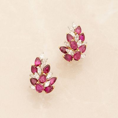 pair of ruby and diamond ear clips
