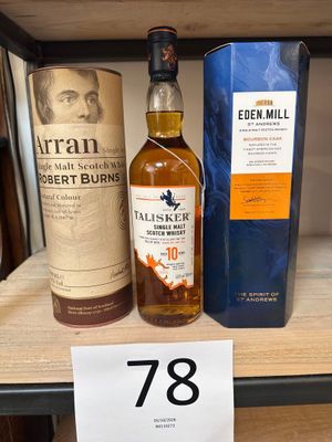 Deux bouteilles de whisky sont posées sur une étagère dans un magasin.