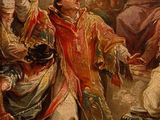 painting of a painting of a man holding a sword in front of a group of people