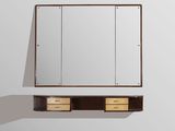 une image représentant un miroir et deux tiroirs fixés au mur