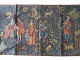 une image représentant une tapisserie sur laquelle figurent des personnages et des animaux