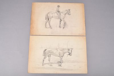 deux dessins représentant un homme à cheval et une femme à cheval