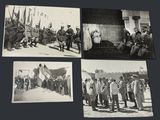 four black and white photos of men in military uniforms and a woman in a white dress