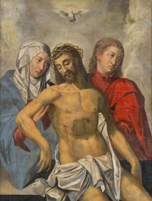 an image of a painting of jesus on the cross with other people