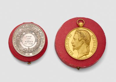 an image of a gold medal and a silver medal in a red case
