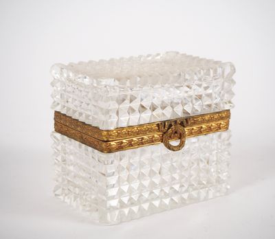 clear glass box with gold trim on white background