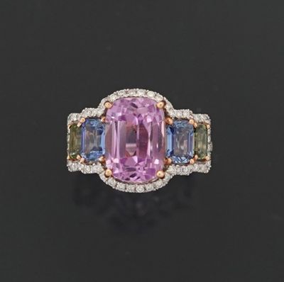 Bague cocktail en or gris 18k 750 millièmes ornée d'une kunz…