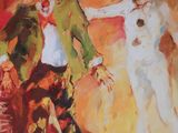 painting of a man and a woman dressed in clown costumes